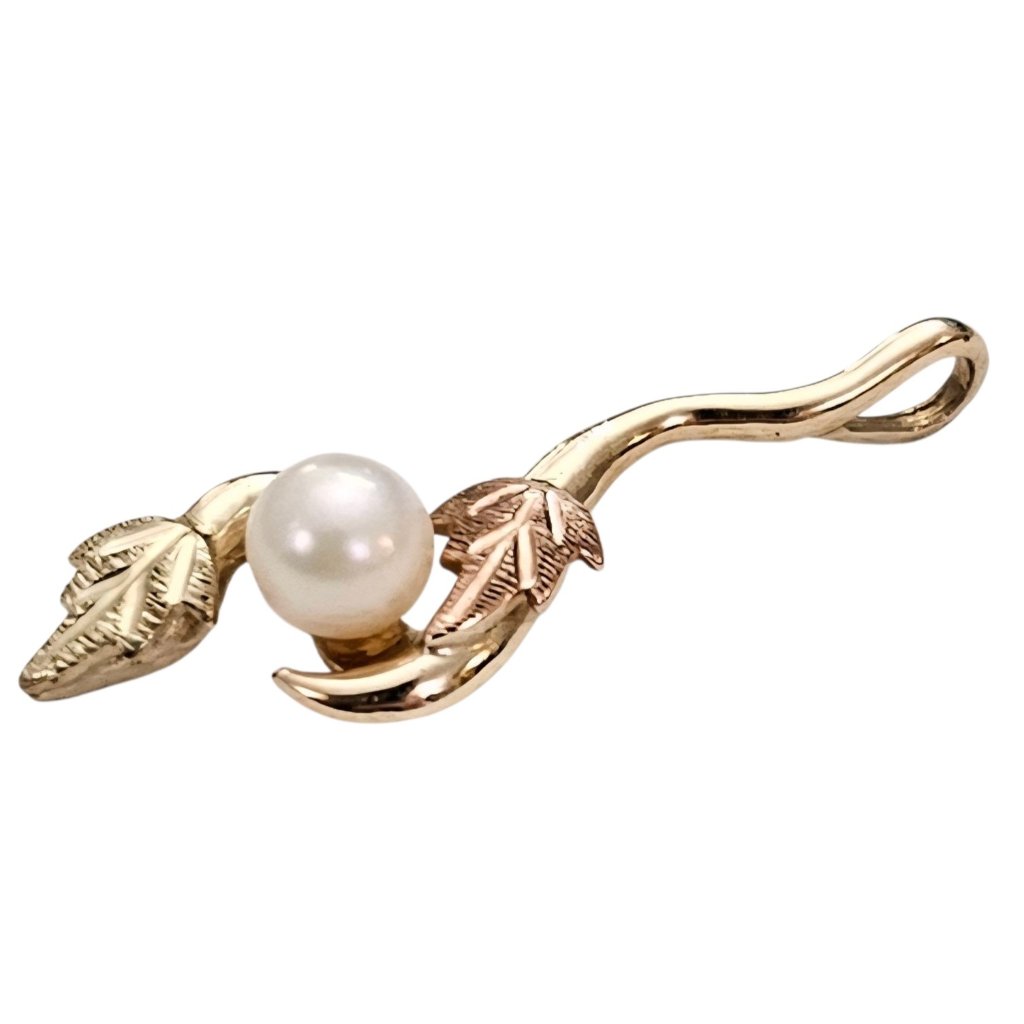 10k Yellow Gold Rose Gold Pearl Pendant Vine Leaf